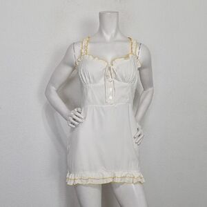 Privacy Please White Yellow Sweetheart Neck Ruffle Coquette Mini Dress Size M